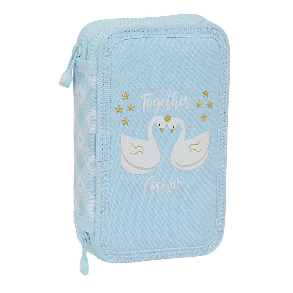 Plumier Doble Glow Lab Cisnes Azul 12.5 x 19.5 x 4 cm (28 piezas)