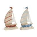 Figura Decorativa Home ESPRIT Azul Rojo Natural Velero 15 x 4,5 x 23,5 cm (2 Unidades)