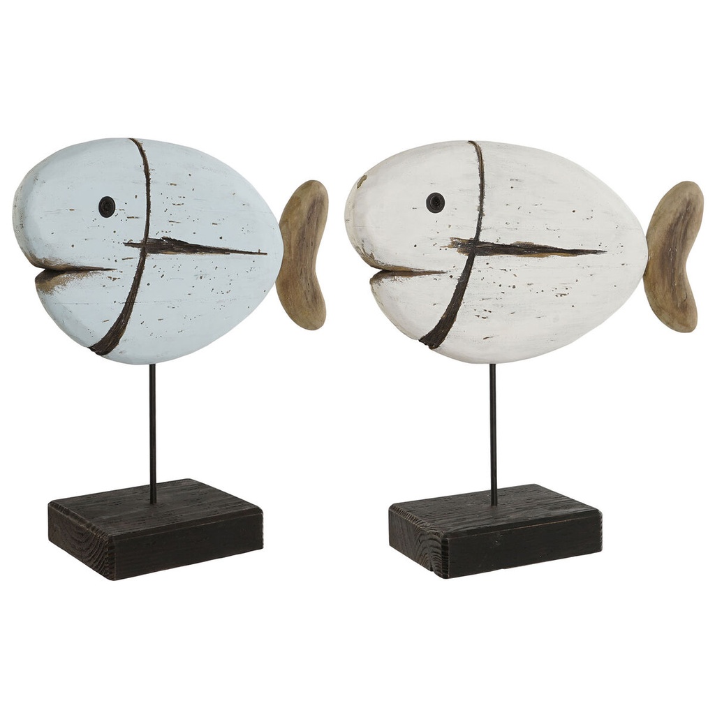 Figura Decorativa Home ESPRIT Blanco Natural Pez Acabado envejecido (2 Unidades)