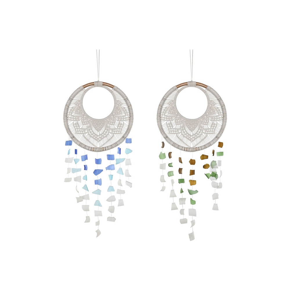 Decoración Colgante Home ESPRIT Azul Blanco Marrón Boho Macramé (2 Unidades) (12 Unidades)