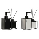 Set de Baño Home ESPRIT Blanco Negro Metal Dolomita 14,5 x 8 x 17 cm 2 Piezas (2 Unidades)