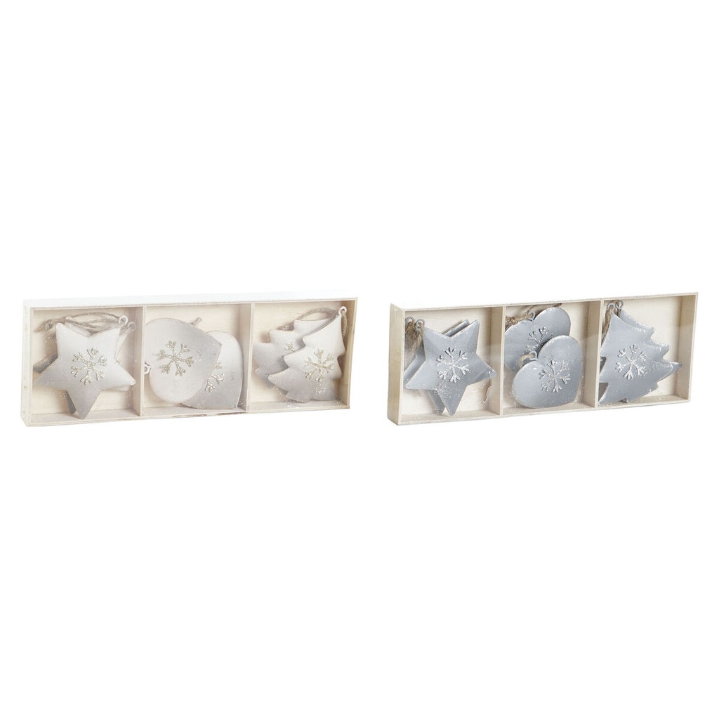 Decoración Colgante DKD Home Decor Blanco Gris Metal 7 x 2 x 7 cm (6 Piezas) (2 Unidades)