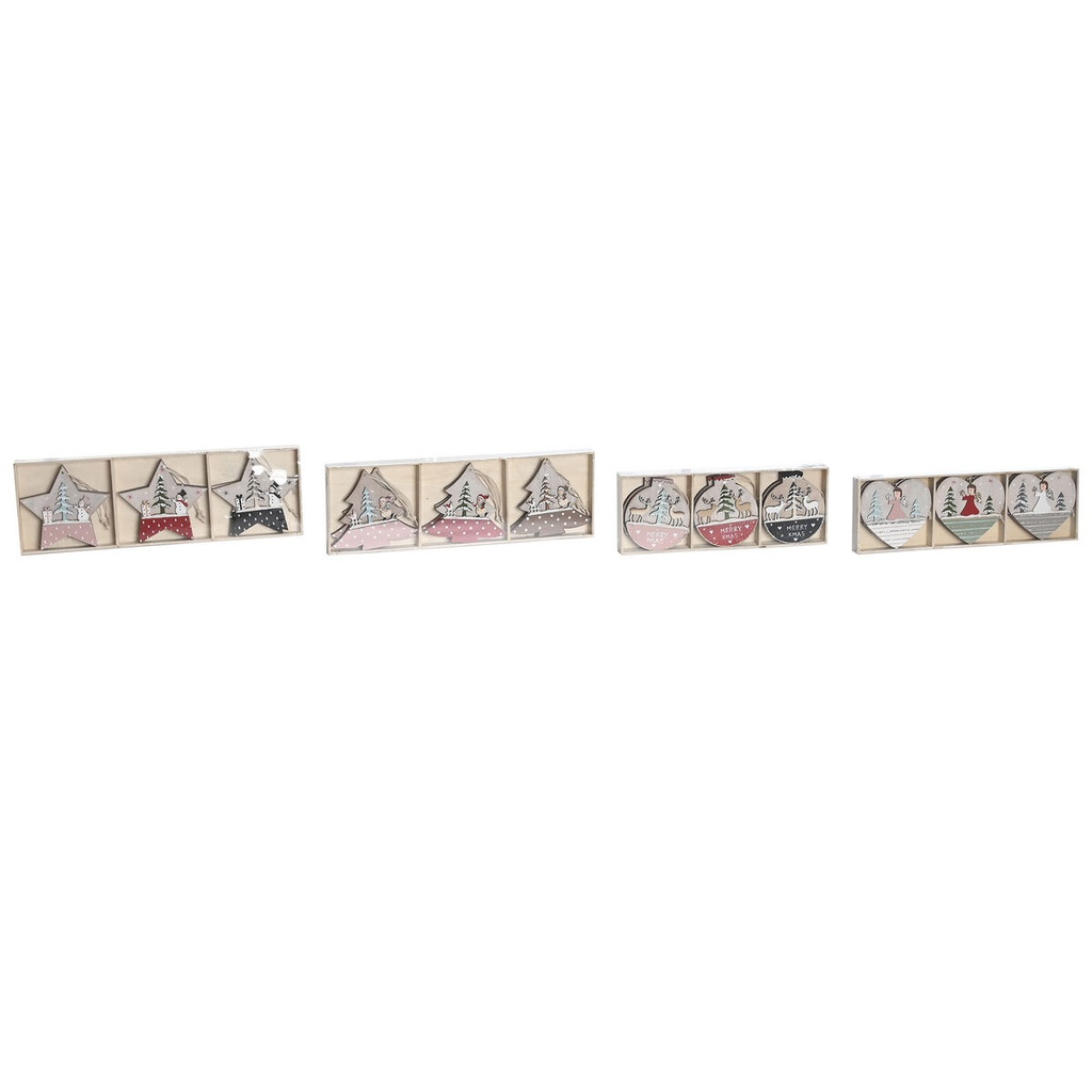 Decoración Colgante DKD Home Decor Rojo Rosa Madera 23 x 1,5 x 9 cm (6 Piezas) (4 Unidades)