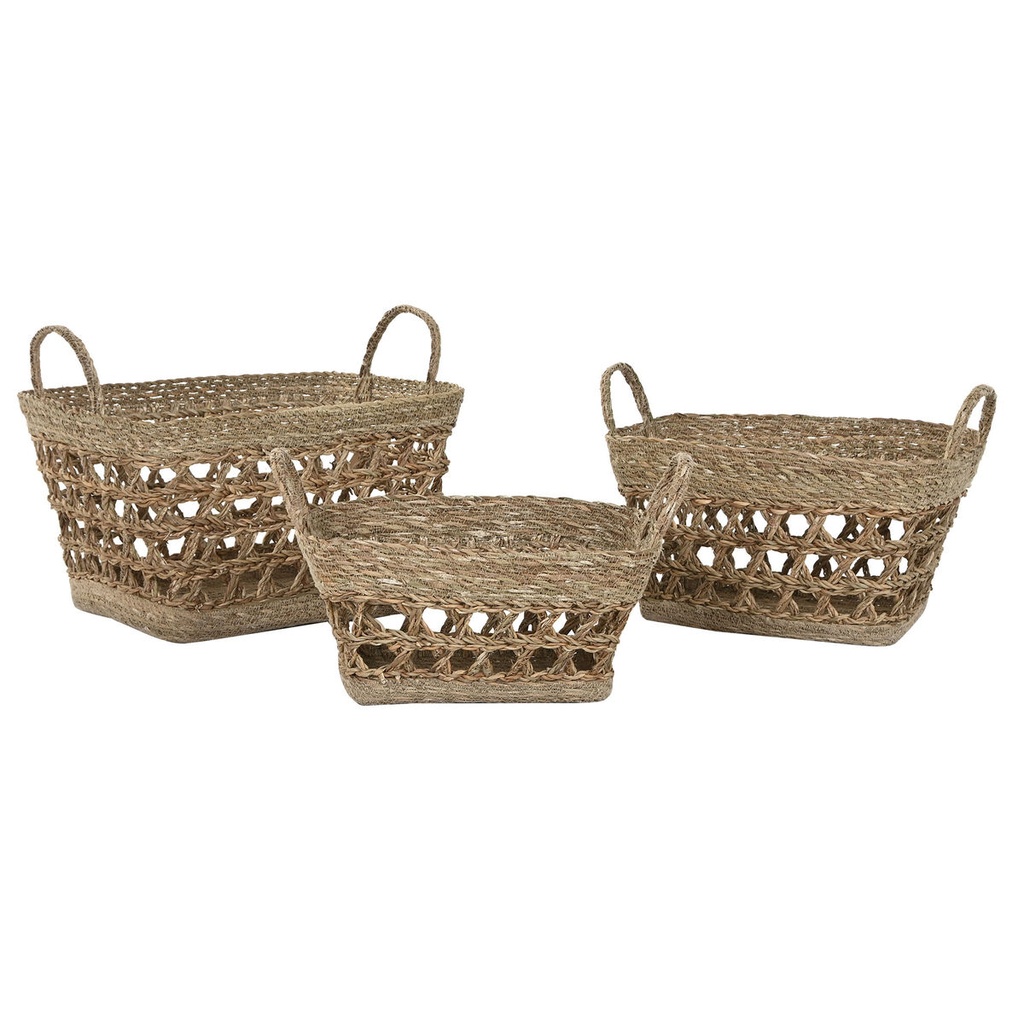 Basket set Home ESPRIT Seagrass Tropical 45 x 35 x 35 cm