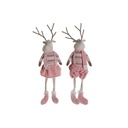 Christmas bauble DKD Home Decor White Brown Pink Reindeer 17 x 14 x 63,5 cm (2 Units)