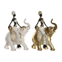 Decorative Figure Home ESPRIT White Black Golden Elephant African Woman 21 x 11 x 32 cm (2 Units)