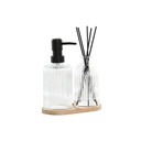 Set de Baño Home ESPRIT Negro Transparente Bambú Cristal Moderno 3 Piezas