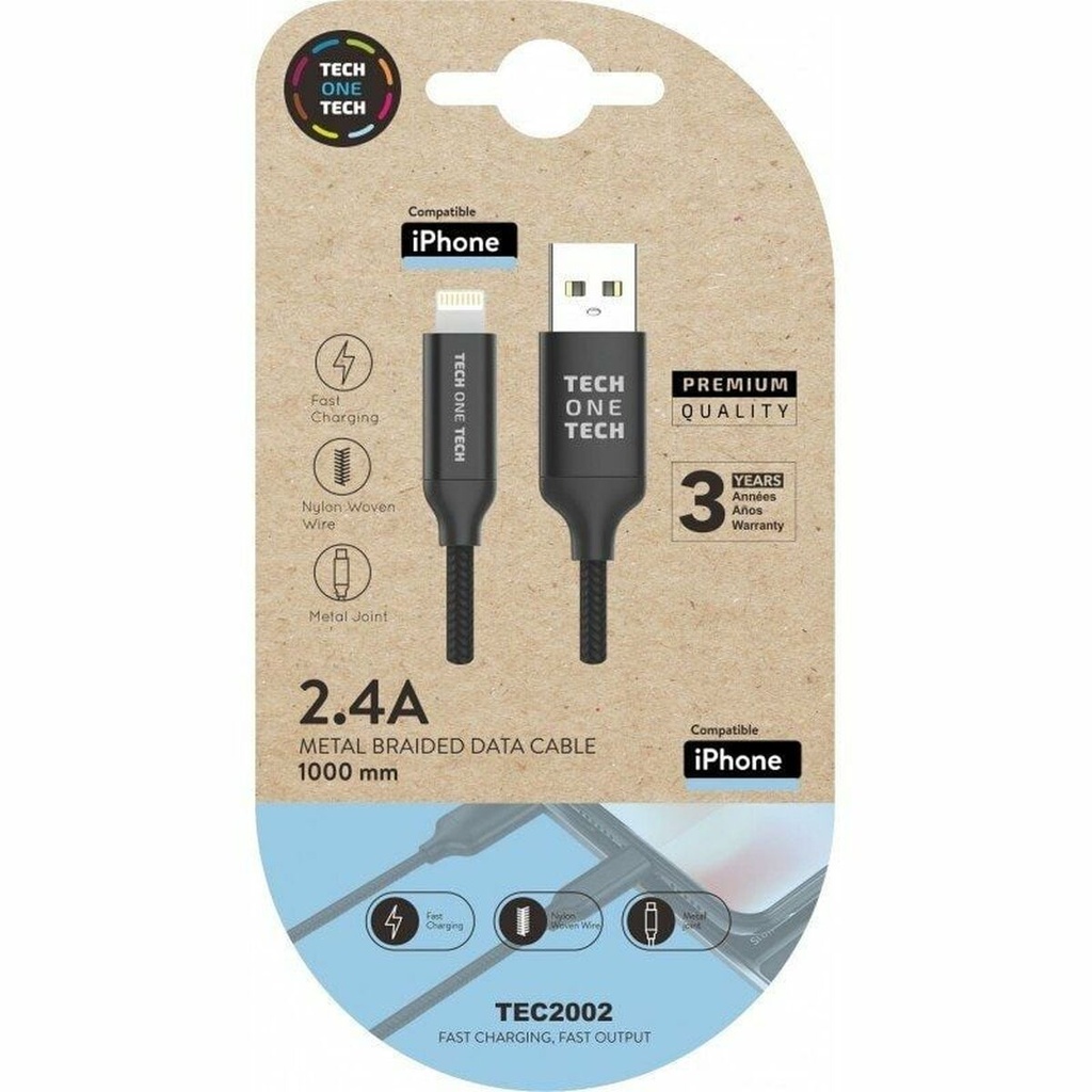 Cable Lightning Tech One Tech TEC2002 1 m Negro