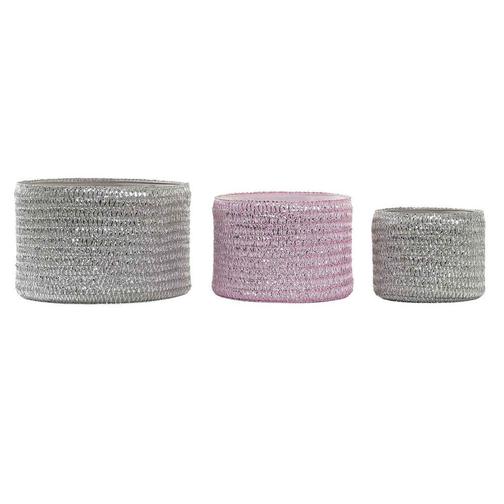 Multi-purpose basket DKD Home Decor Grey Pink polypropylene 27 x 27 x 17 cm 4 Kg 3 Pieces (3 Units)