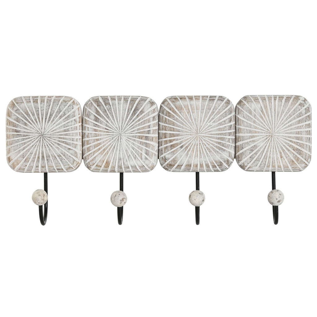 Wall mounted coat hanger Home ESPRIT White Black Iron Mango wood Urban 41 x 7 x 17 cm