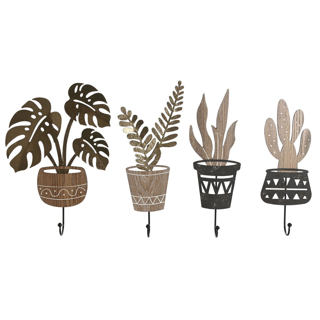 Wall mounted coat hanger Home ESPRIT Natural Metal MDF Wood 16 x 4 x 30 cm (4 Units)