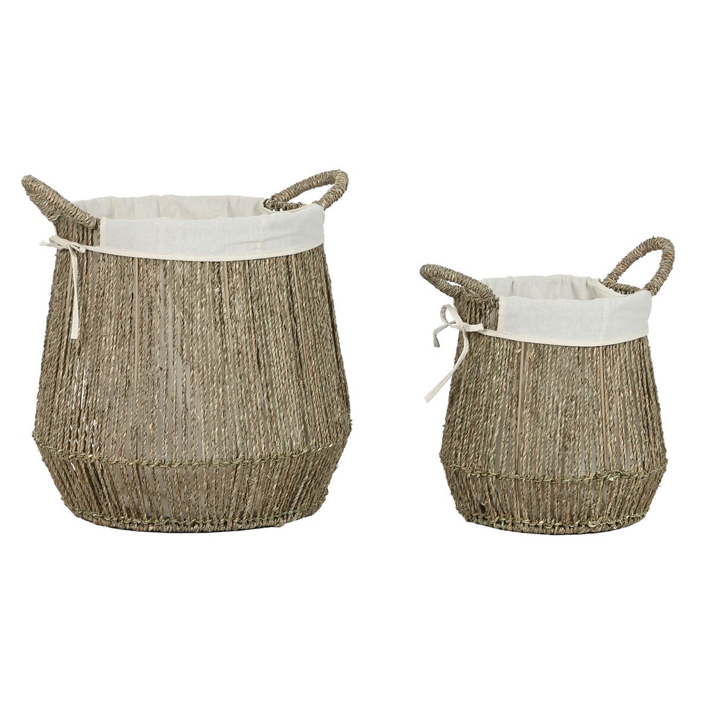 Cesto para la Ropa Sucia Home ESPRIT Blanco Natural Algas marinas 43 x 43 x 48 cm (2 Unidades)