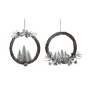 Advent wreathe DKD Home Decor Natural wicker Pineapple Snowfall 46 x 7 x 46 cm (2 Units)