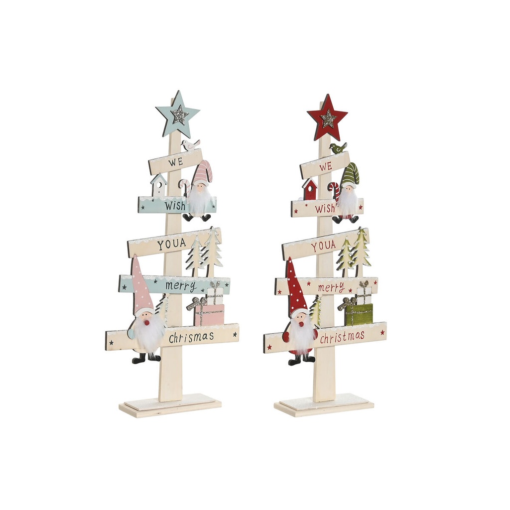 Christmas Tree DKD Home Decor Red Pink Wood 17,5 x 5 x 38 cm (2 Units)