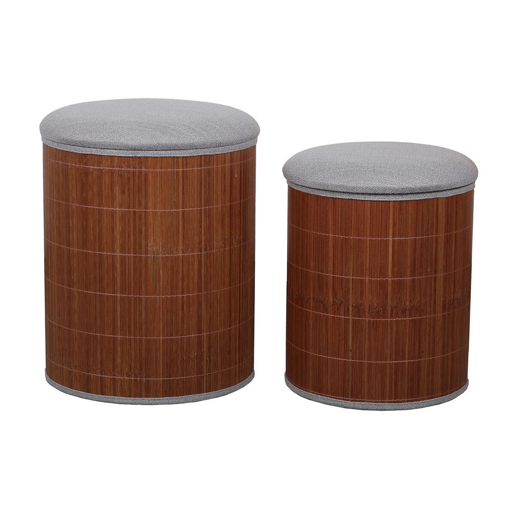 Pouffe Versa Grey Linen Bamboo MDF Wood