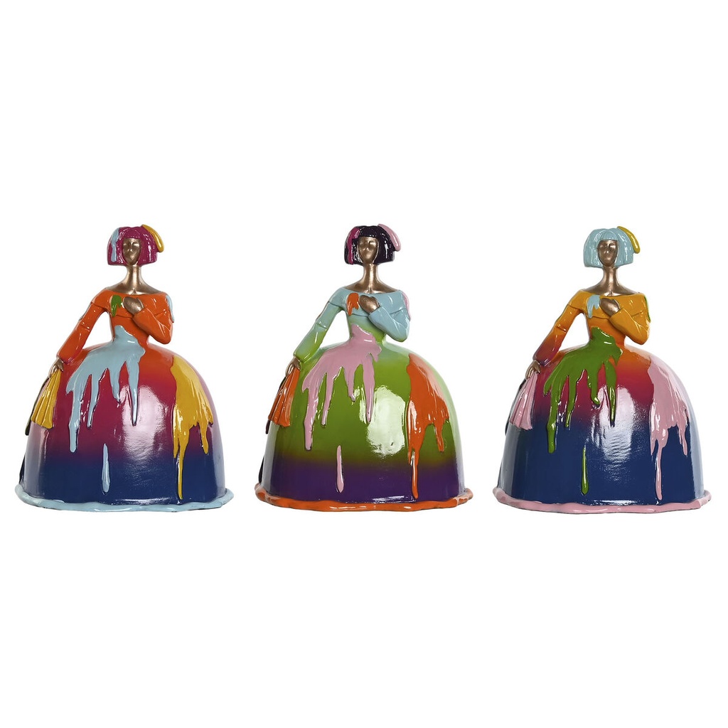 Decorative Figure Home ESPRIT Multicolour Lady 17 x 13 x 21 cm (3 Units)