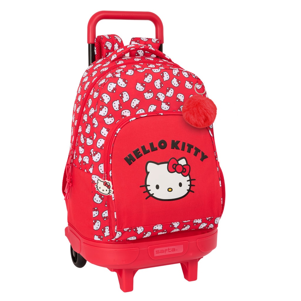 School Rucksack with Wheels Hello Kitty Iconic White Red 33 x 45 x 22 cm