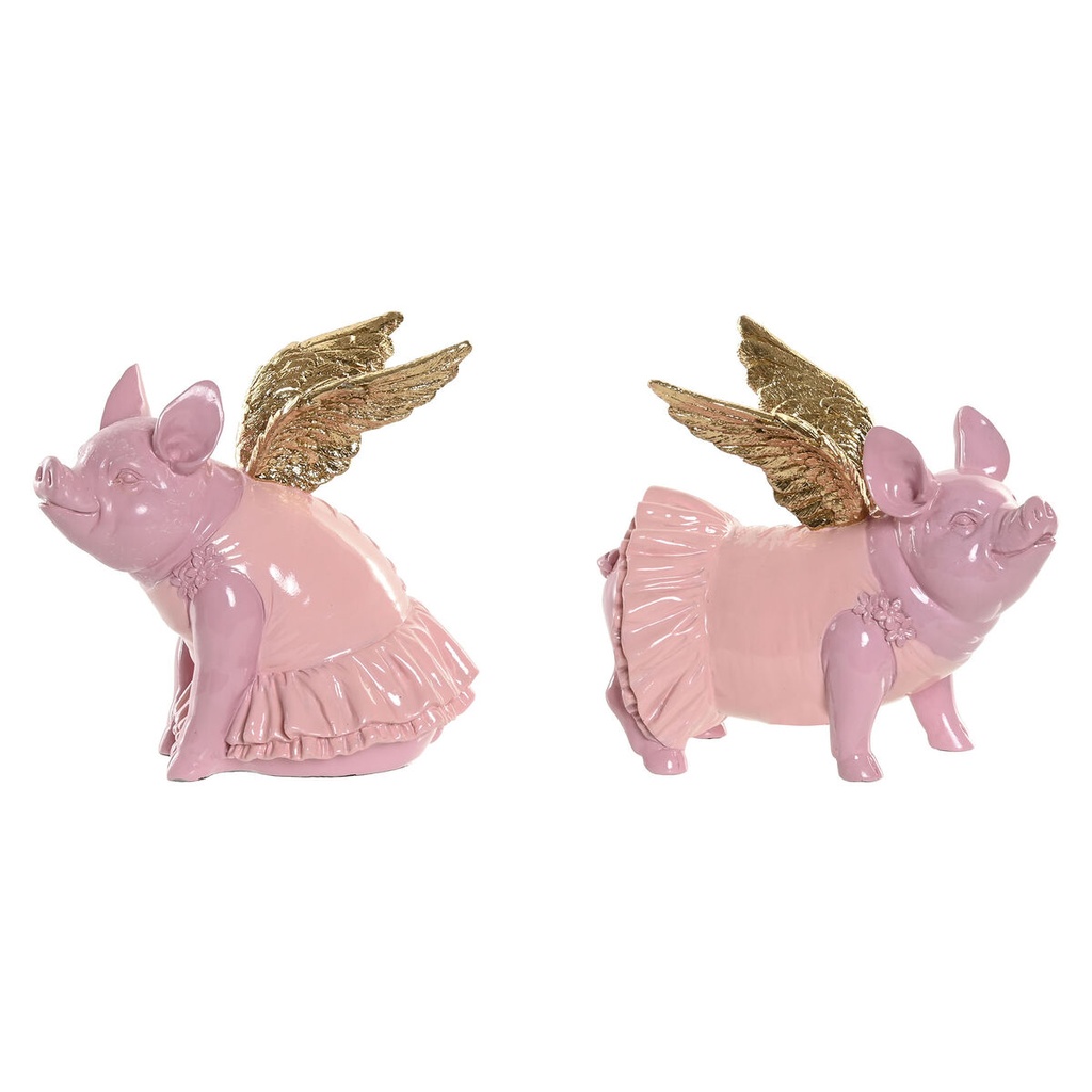 Decorative Figure Home ESPRIT Pink Pig 19 x 11 x 17 cm (2 Units)
