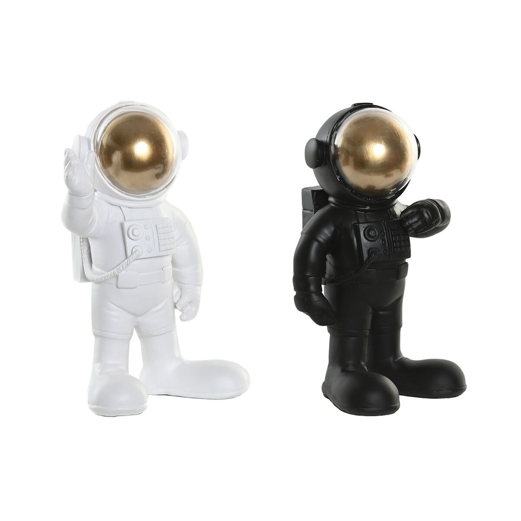 Figura Decorativa Home ESPRIT Blanco Negro Dorado Astronauta 20 x 13 x 27 cm (2 Unidades)