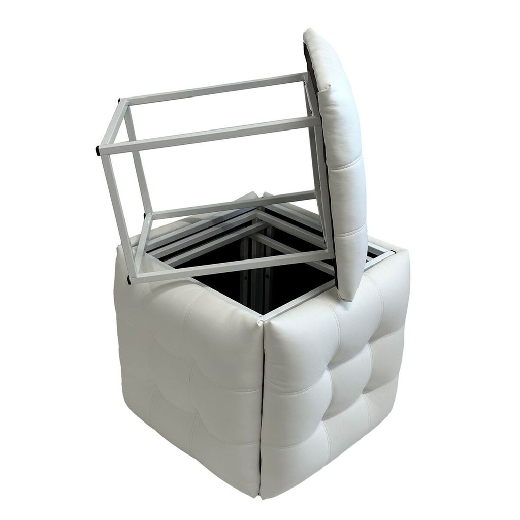 Juego de taburetes GO GIFT Transformer Blanco Piel Acero 50 x 50 x 50 cm Puff 5 en 1 5 Unidades