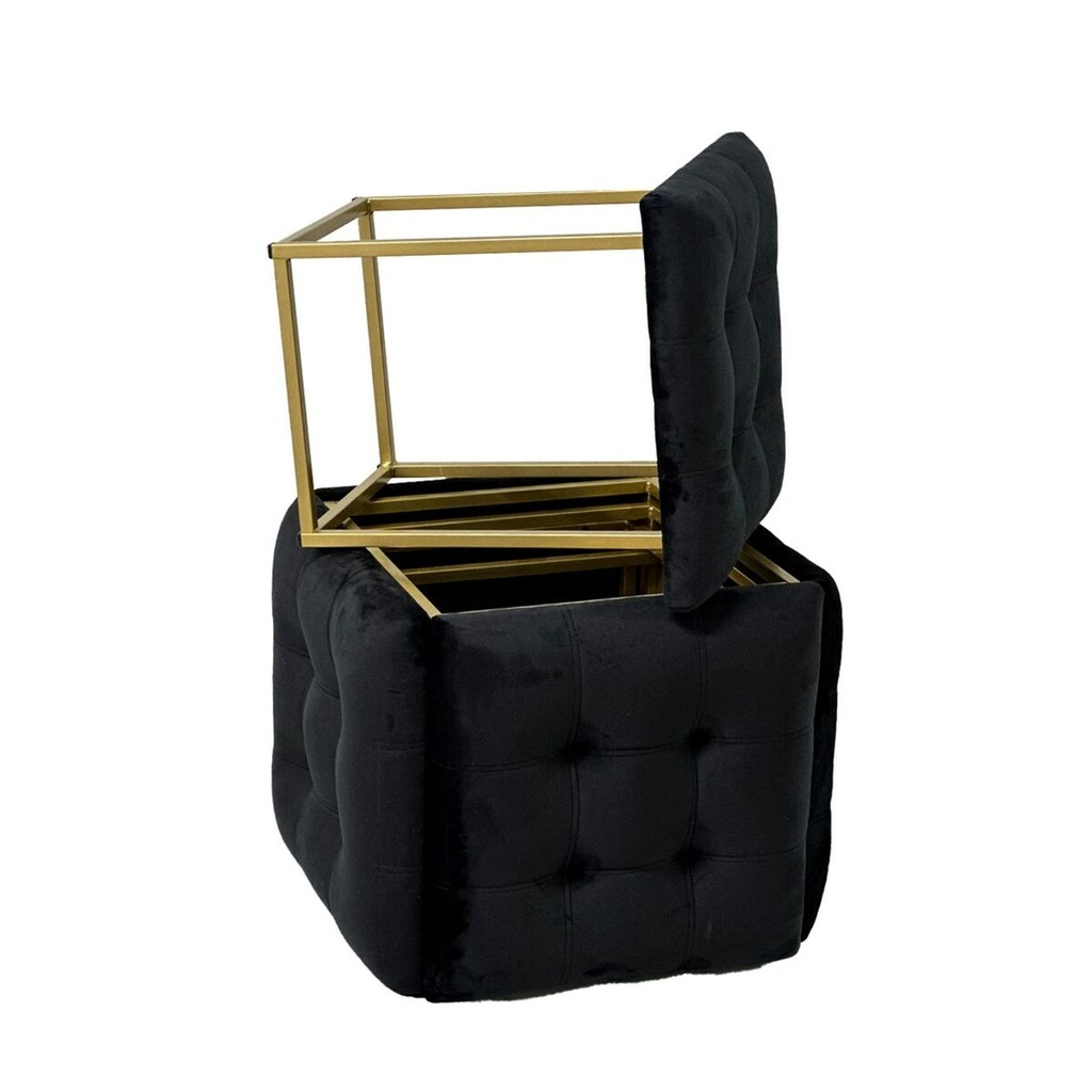 Juego de taburetes GO GIFT Transformer Negro Terciopelo Acero 50 x 50 x 50 cm Puff 5 en 1 5 Unidades