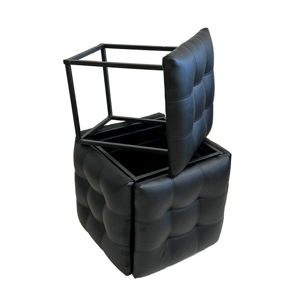 Juego de taburetes GO GIFT Transformer Negro Piel Acero 50 x 50 x 50 cm Puff 5 en 1 5 Unidades