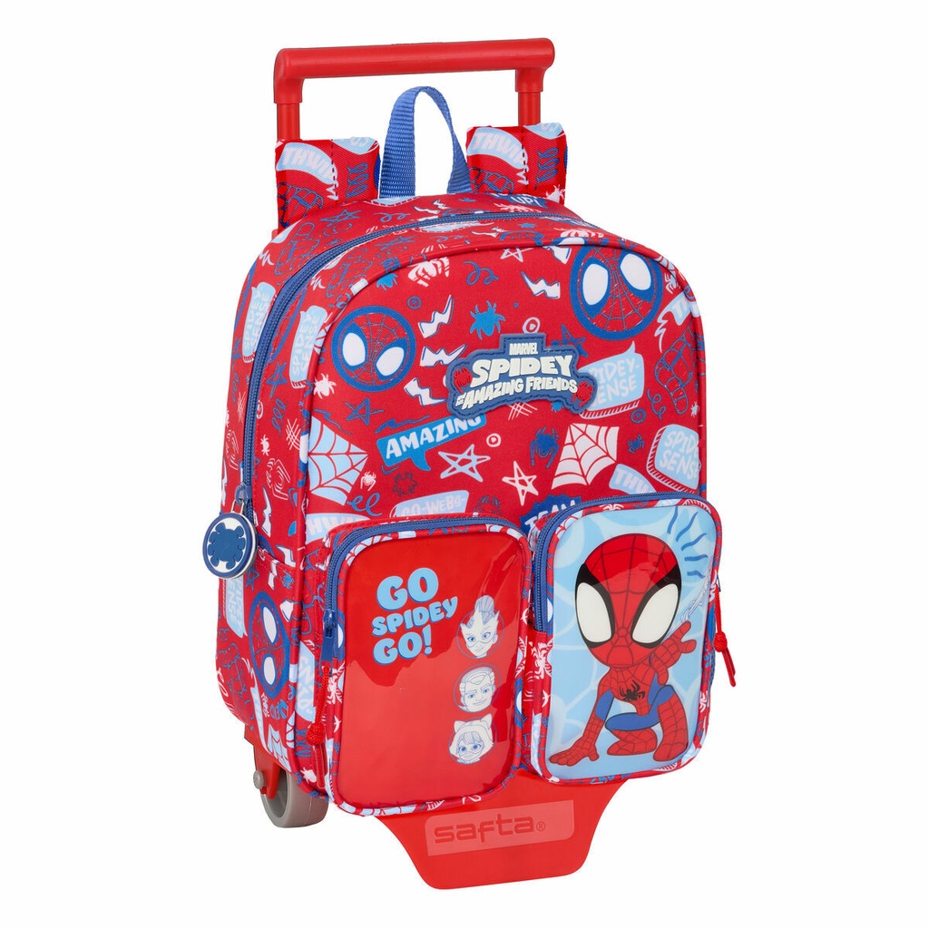 School Rucksack with Wheels Spider-Man Rescue Blue Red 22 x 27 x 10 cm