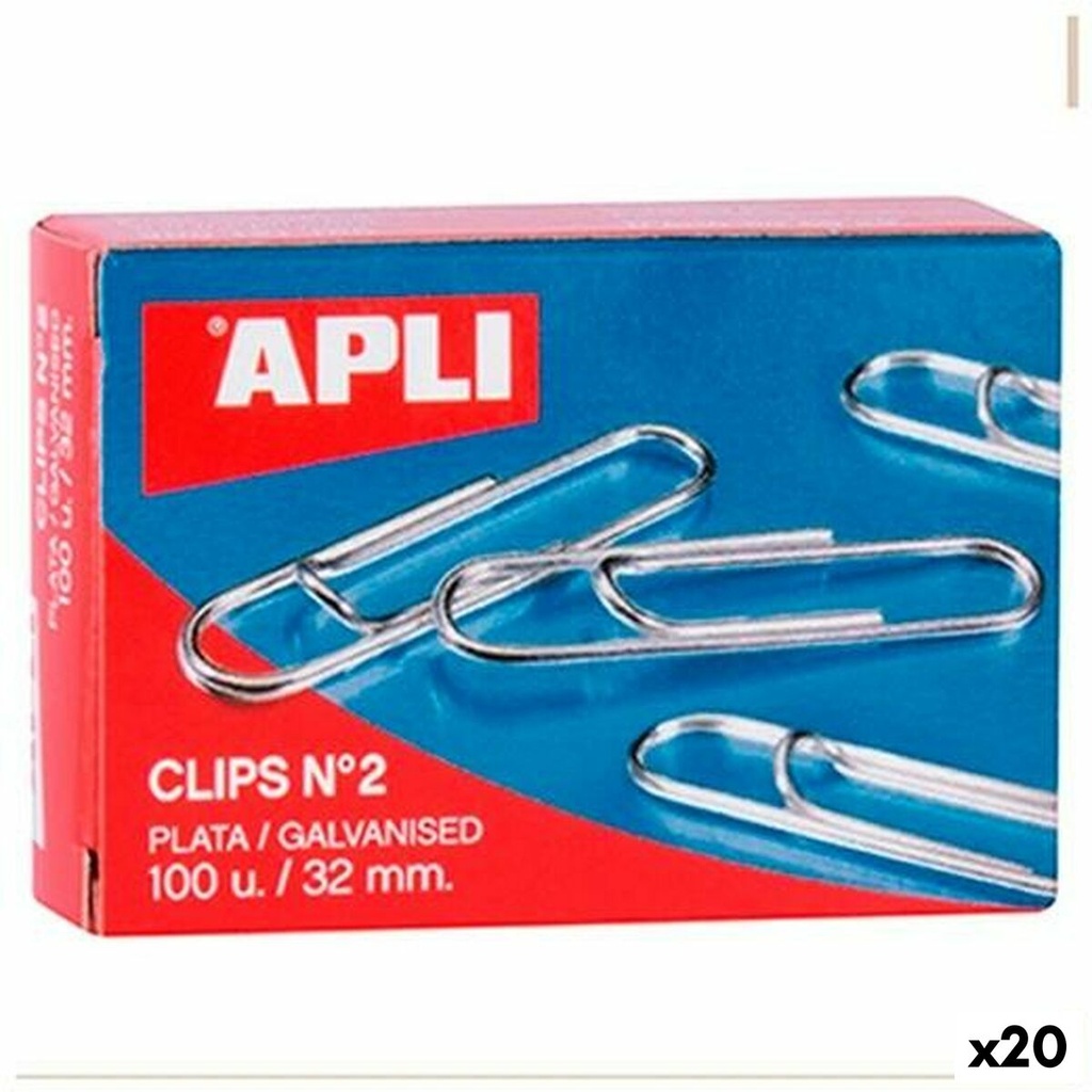 Clips Apli Nº 2 Plateado Plata 32 mm (10 Piezas) (20 Unidades)