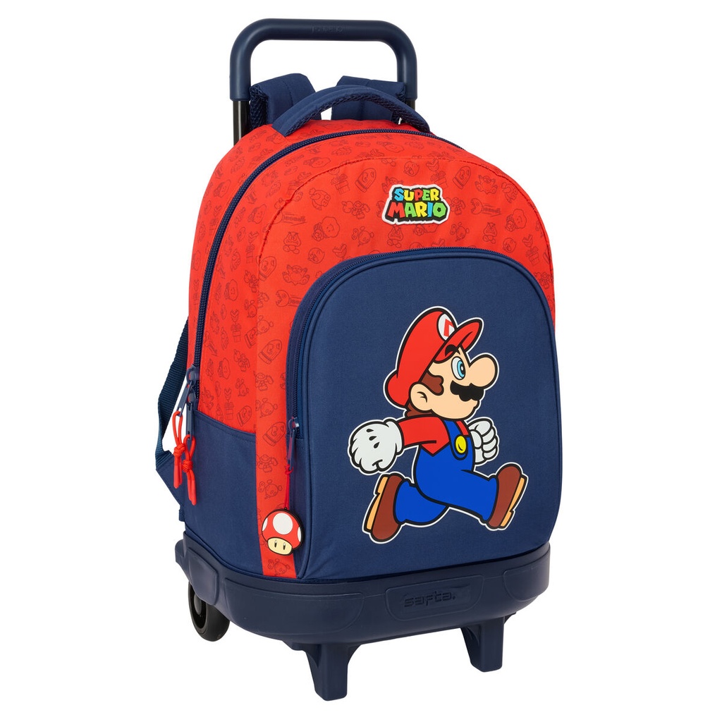 School Rucksack with Wheels Super Mario Trick Red Dark blue 33 x 45 x 22 cm