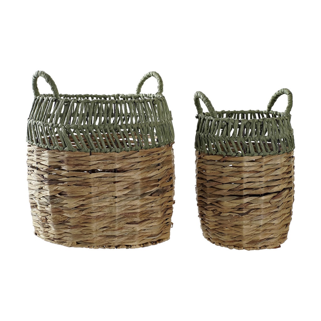 Juego de Cestas DKD Home Decor Verde Natural Boho 33 x 33 x 40 cm Ratán 4 Kg 2 Piezas