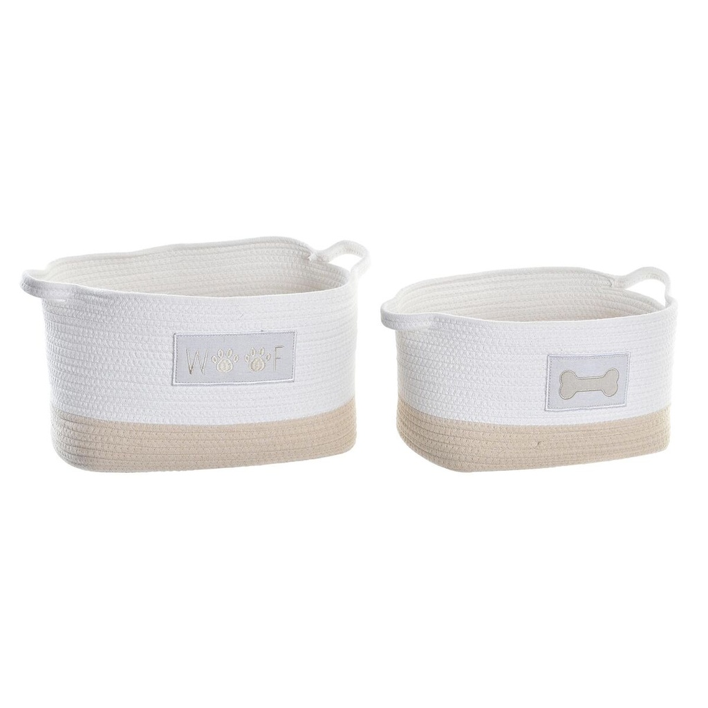 Basket set DKD Home Decor White Cream 43 x 30 x 23 cm 2 Pieces