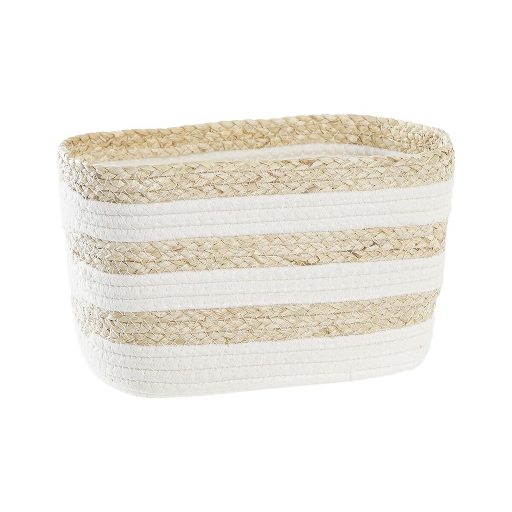 Basket DKD Home Decor White Beige Natural Fibre 28 x 20 x 18 cm
