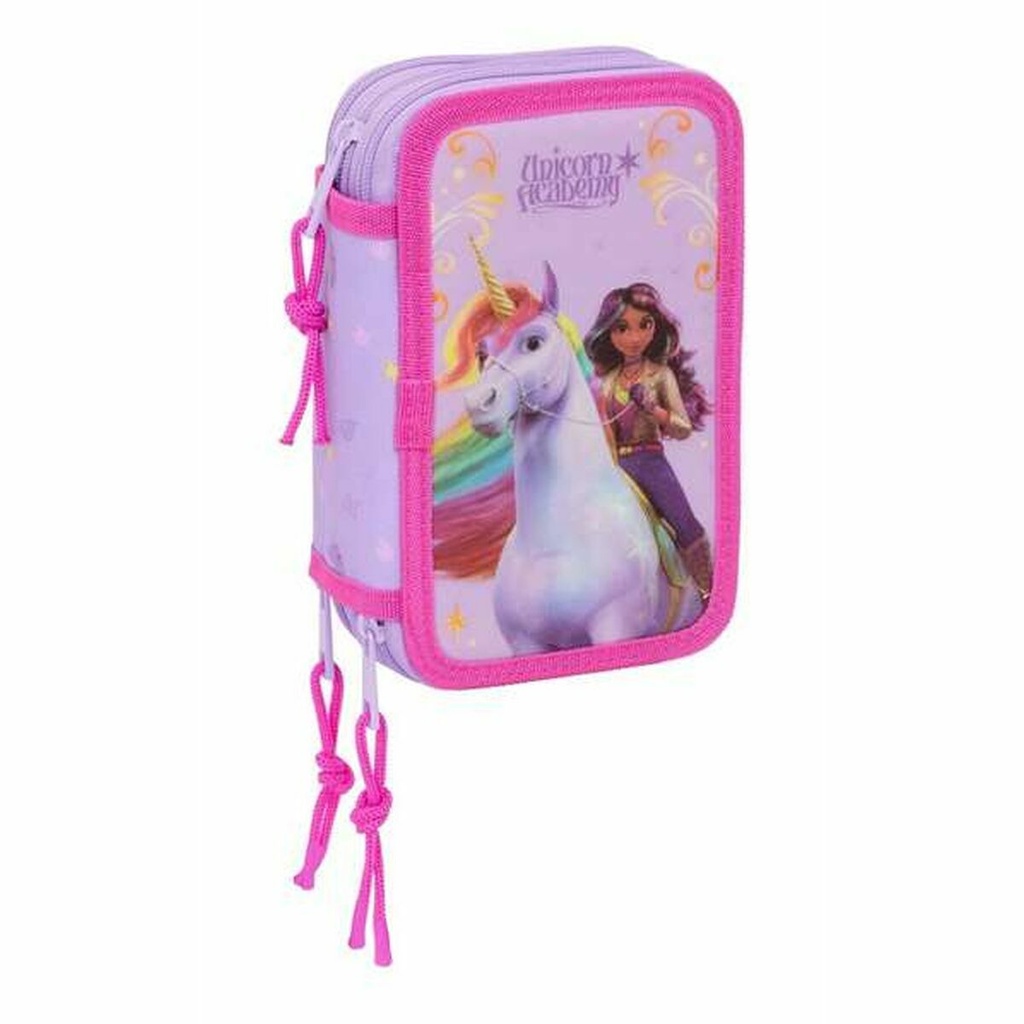 Plumier Triple Unicorn Academy Lila 12,5 x 19,5 x 5,5 cm 37 Piezas