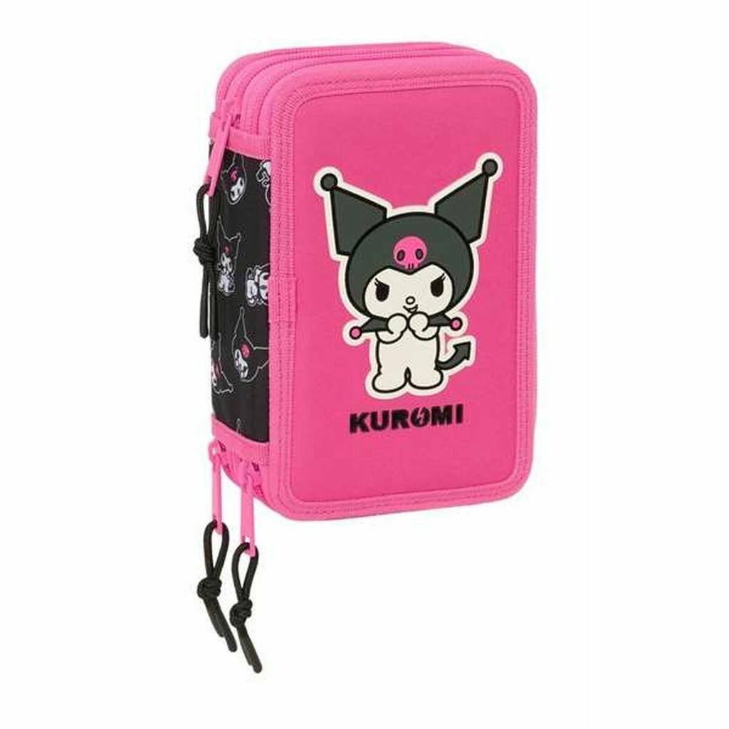 Triple Pencil Case Kuromi Black Fuchsia 12,5 x 19,5 x 5,5 cm 37 Pieces