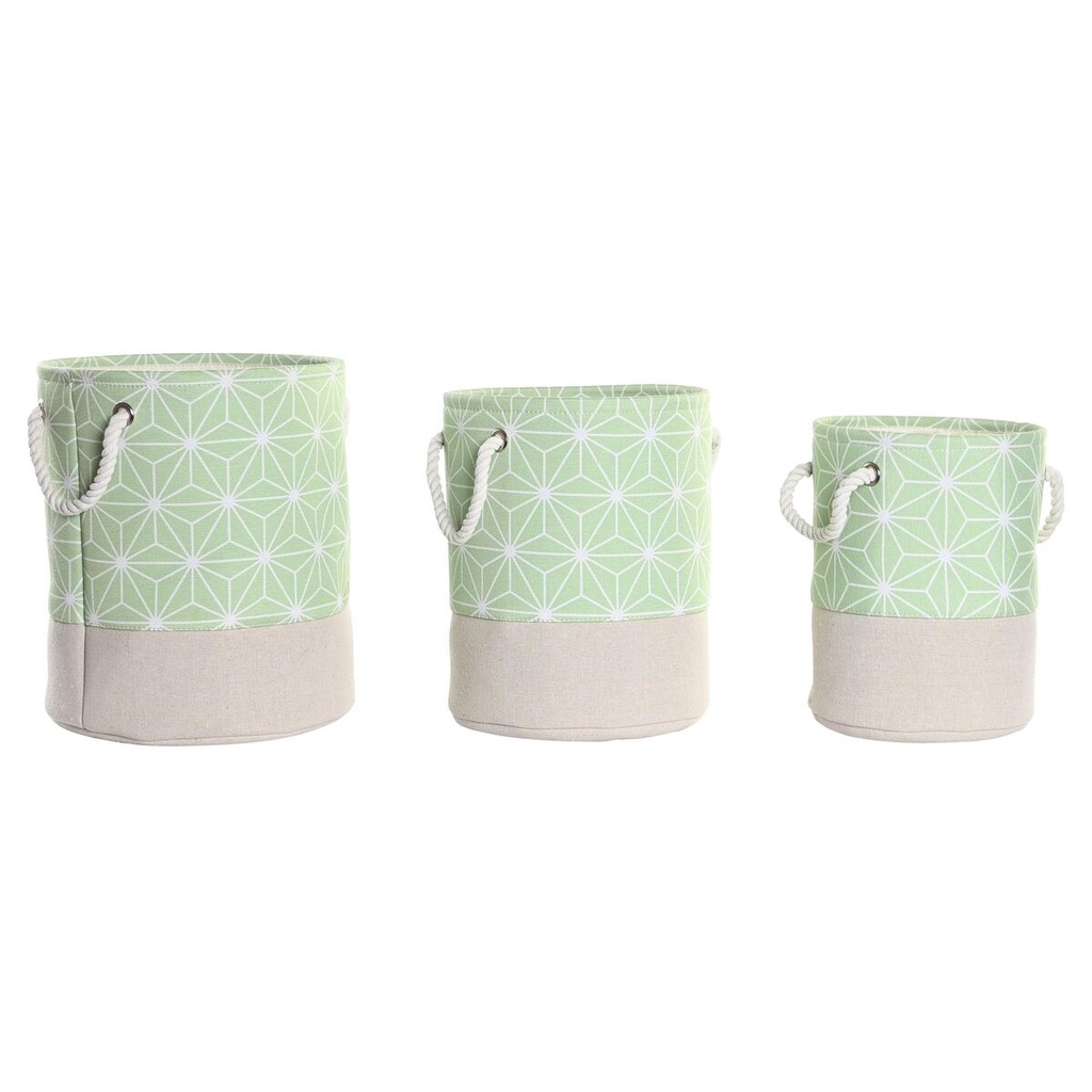 Basket set DKD Home Decor Green Beige Geometric 30 x 30 x 35 cm 4 Kg 3 Pieces (3 Units)