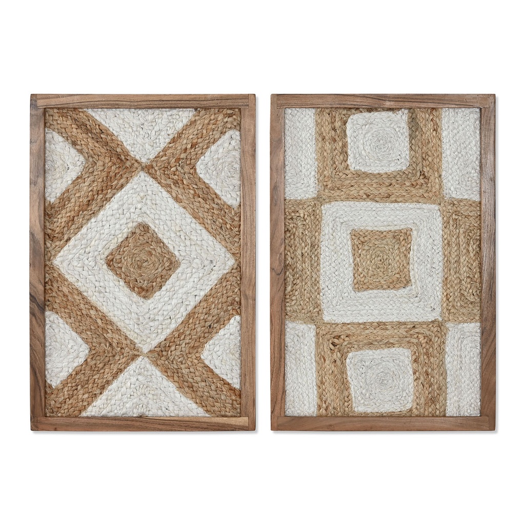 Cuadro Home ESPRIT Blanco Natural Geométrico Boho 40 x 3 x 60 cm (2 Unidades)