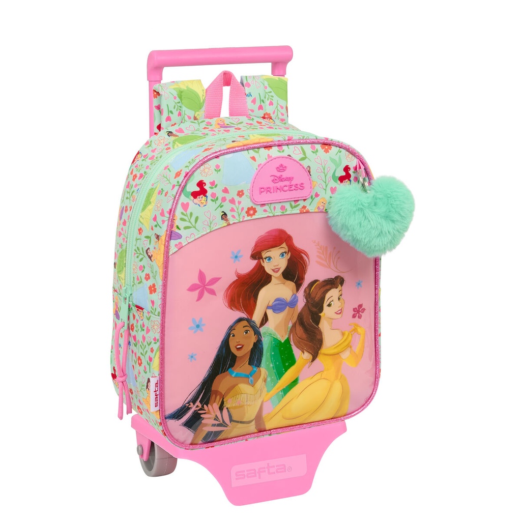 Mochila Escolar con Ruedas Disney Princess Bloom Verde Rosa 22 x 27 x 10 cm