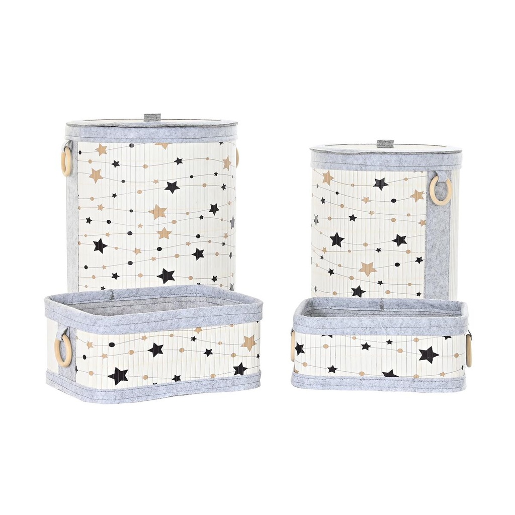 Cesta Multiusos DKD Home Decor Bambú Estrellas 36 x 36 x 50 cm