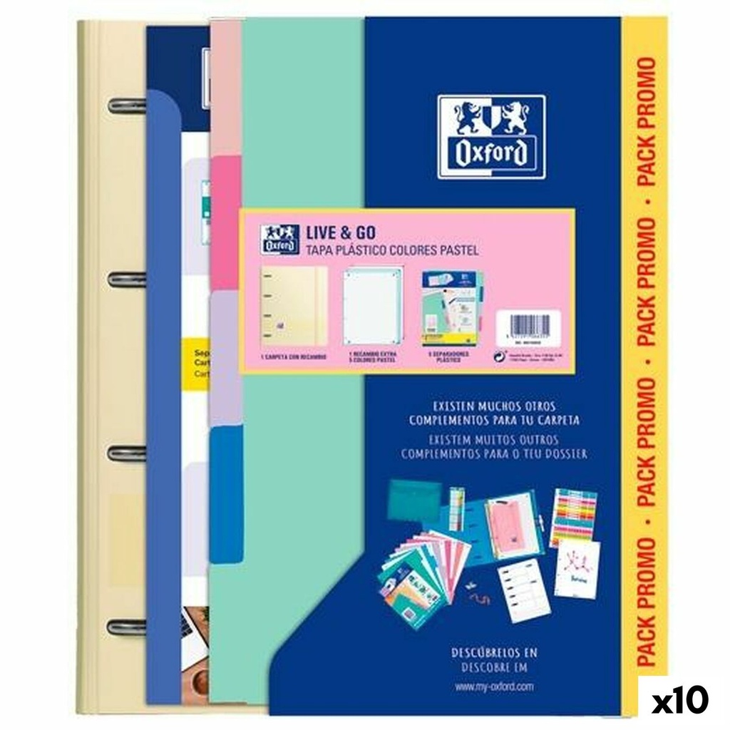 Ring binder Oxford EUROPEANBINDER LIVE & GO PASTEL Multicolour A4 (10 Units)
