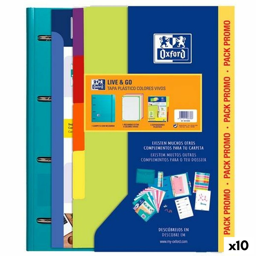 Ring binder Oxford EUROPEANBINDER LIVE & GO Multicolour A4 (10 Units)