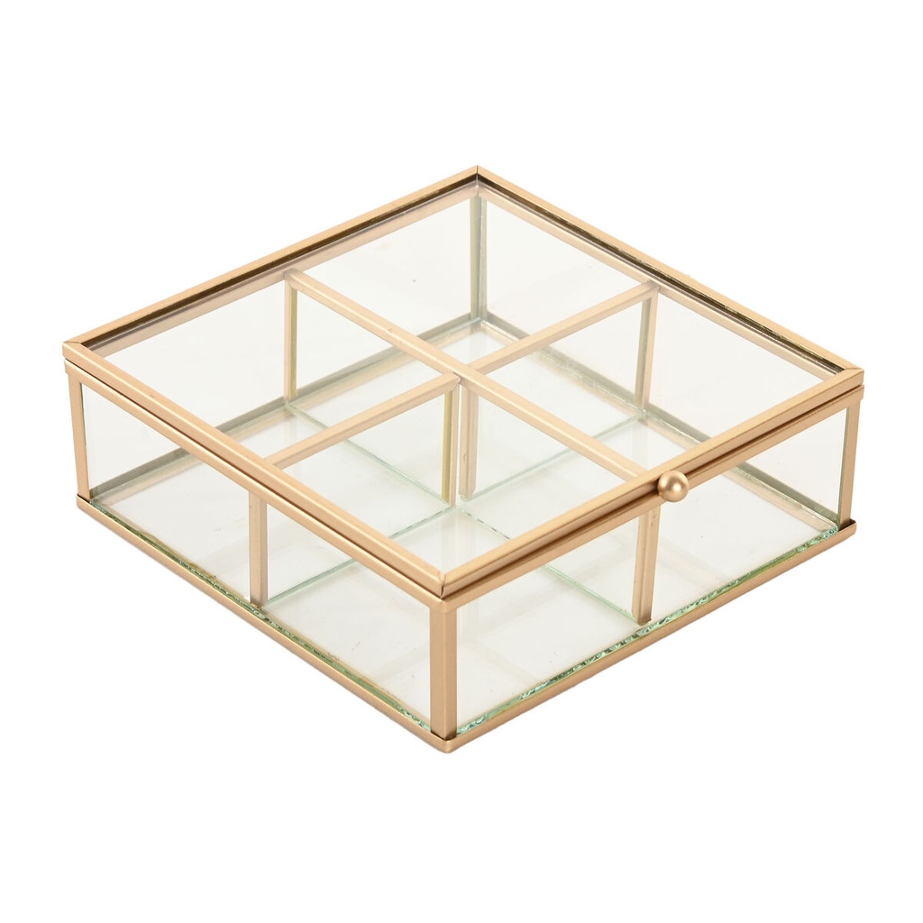 Jewelry box Home ESPRIT Golden Metal Crystal 15 x 16 x 5 cm