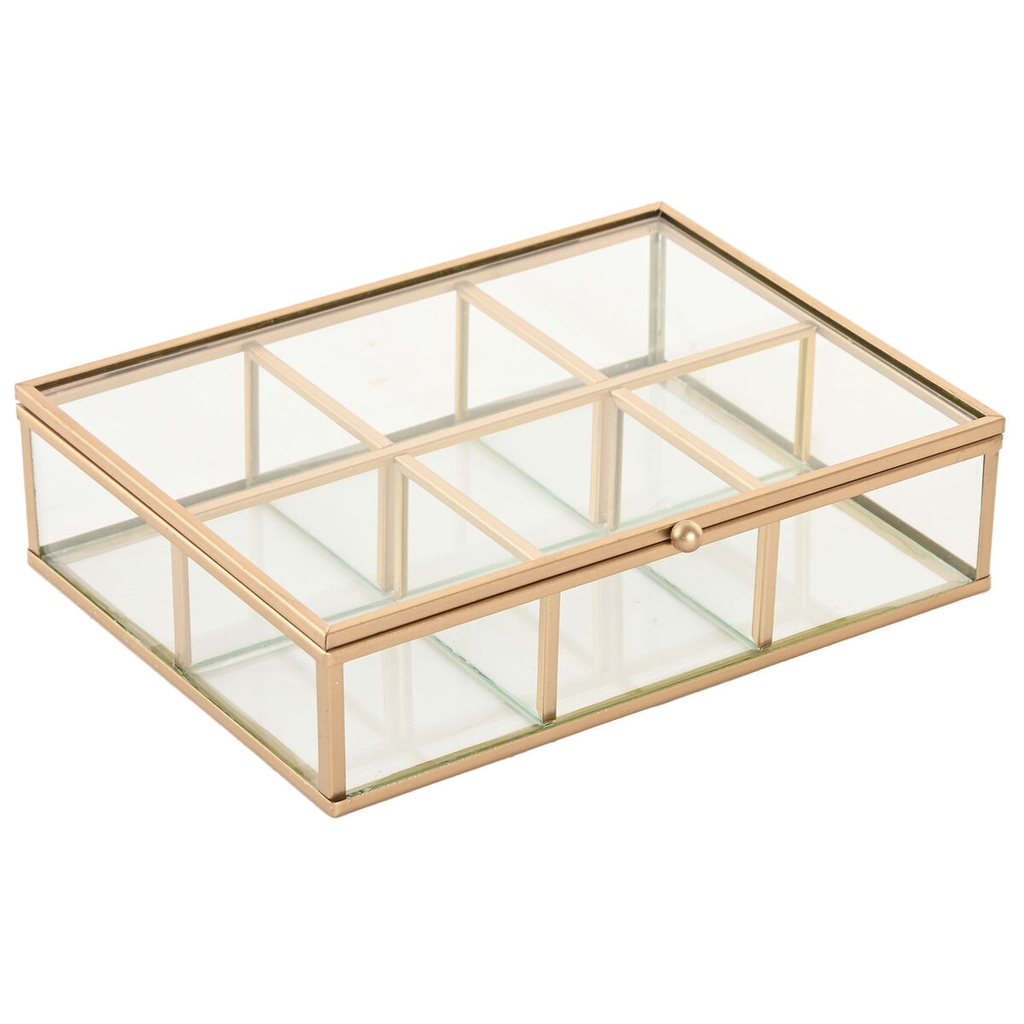 Caja-Joyero Home ESPRIT Dorado Metal Cristal 20 x 16 x 5 cm