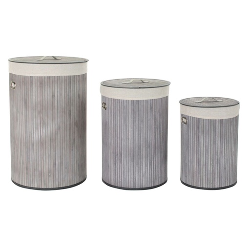 Set of Baskets DKD Home Decor Beige Grey Bamboo 38 x 38 x 60 cm 3 Pieces