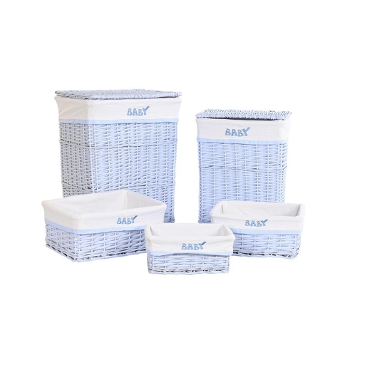 Set of Baskets DKD Home Decor Blue Celeste wicker Children's 44 x 34 x 56 cm 5 Pieces