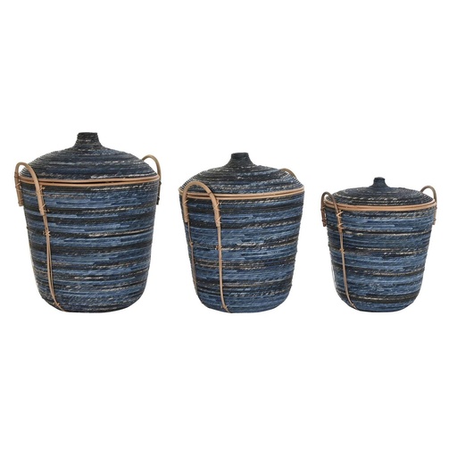 Juego de Cestas DKD Home Decor Azul Negro (3 Piezas)