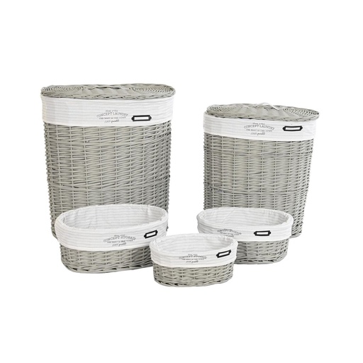 Juego de Cestos DKD Home Decor Blanco Gris Mimbre 51 x 37 x 56 cm 52 x 38 x 57 cm 5 Piezas