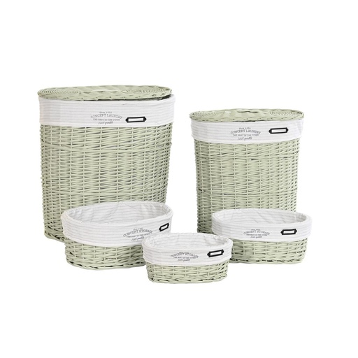 Juego de Cestos DKD Home Decor Verde Mimbre 51 x 37 x 56 cm 5 Piezas