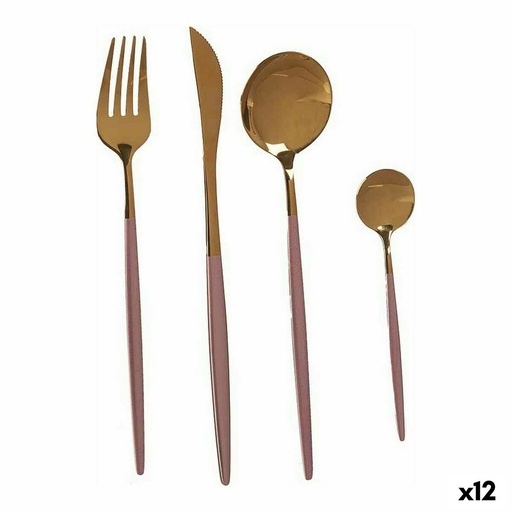Set de Cubiertos Kinvara BST-CT022 Rosa Dorado Acero Inoxidable 16 x 5 x 24,5 cm (12 Unidades)