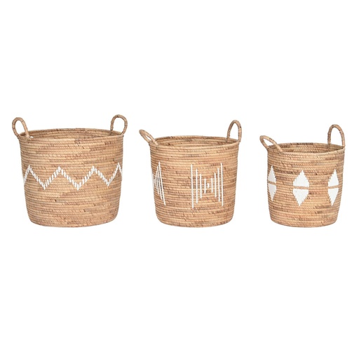 Juego de Cestas DKD Home Decor Blanco Natural Cuerda Hierba marina (3 Piezas)