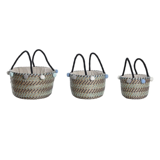 Basket set DKD Home Decor Pompoms 43 x 43 x 43 cm